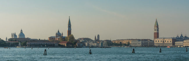 Venedig, Italien, Blick von Lagune auf Santa Maria della Salute, San Giorgio Maggiore und Campanile San Marco